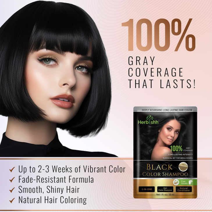 Herbishh Natural Hair Dye Shampoo with Argan Mask LongLasting Color for Gray Hair Travel Size 101 Pack AmmoniaFree Black
