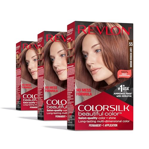 Revlon Colorsilk Beautiful Color Permanent Hair Color OLD VERSION 55 Light Reddish Brown Pack of 3