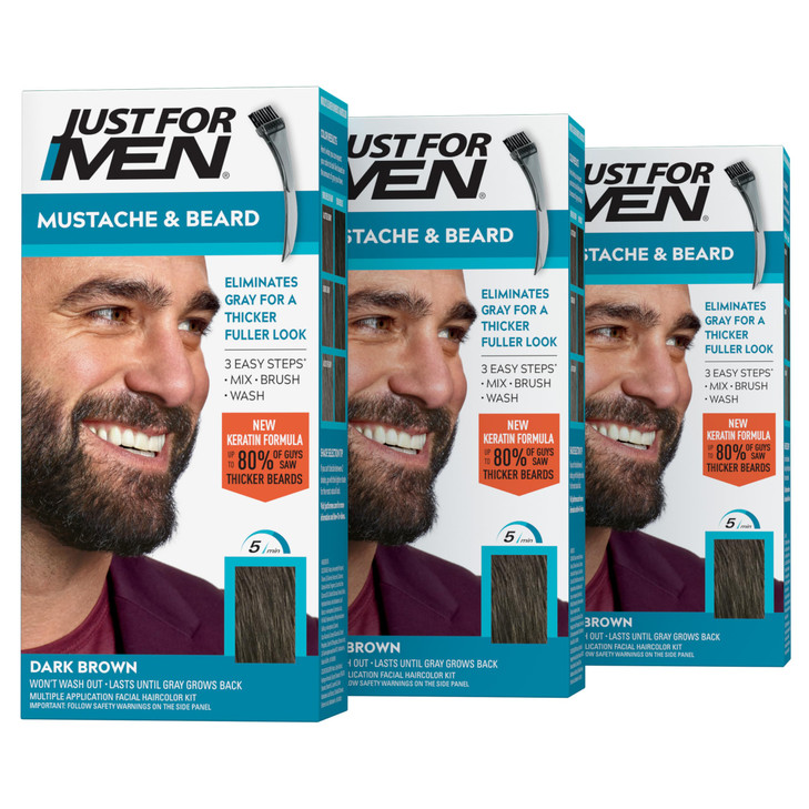 Just For Men Mustache Beard Beard Dye for Men with Brush Included With Keratin Biotin Aloe and Coconut Oil for Healthy F