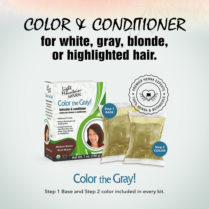 Light Mountain Henna Hair Color Conditioner Color the Gray Medium Brown Hair Dye for MenWomen 2Step ChemicalFree SemiPer
