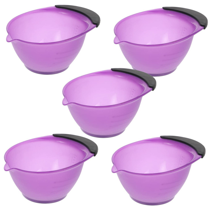 FRCOLOR Hair Color Mixing Bowls with Handle Set of 5 Reusable Hair Dye Bowls for Salon and Diy Coloring Wide Deep Design