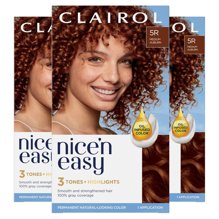 Clairol Nicen Easy Permanent Hair Dye 5R Medium Auburn Hair Color Pack of 3