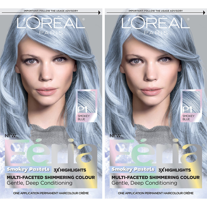 LOreal Paris Feria MultiFaceted Shimmering Permanent Hair Color 411 Sapphire Smoke Smokey Blue Hair Dye Kit Pack of 2