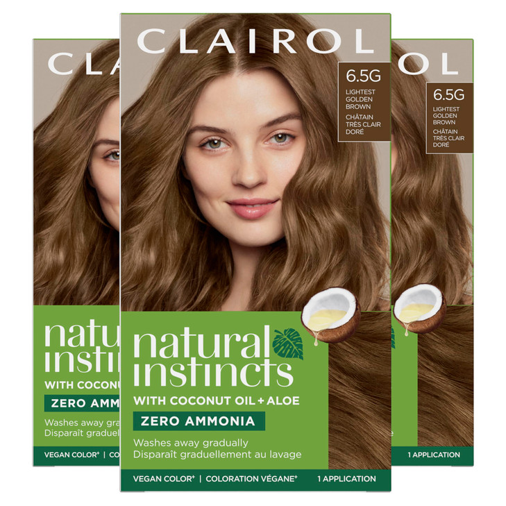 Clairol Natural Instincts DemiPermanent Hair Dye 65G Lightest Golden Brown Hair Color Pack of 3