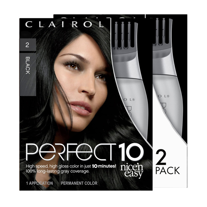 Clairol Nicen Easy Perfect 10 Permanent Hair Dye 2 Black Hair Color Pack of 2
