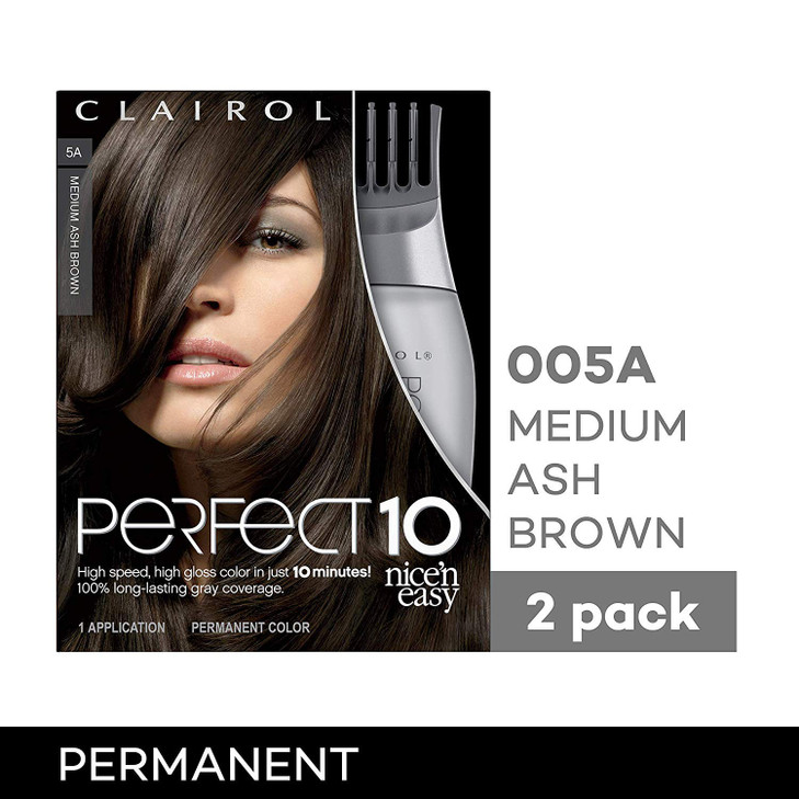 Clairol Nicen Easy Perfect 10 Permanent Hair Dye 5A Medium Ash Brown Hair Color Pack of 2