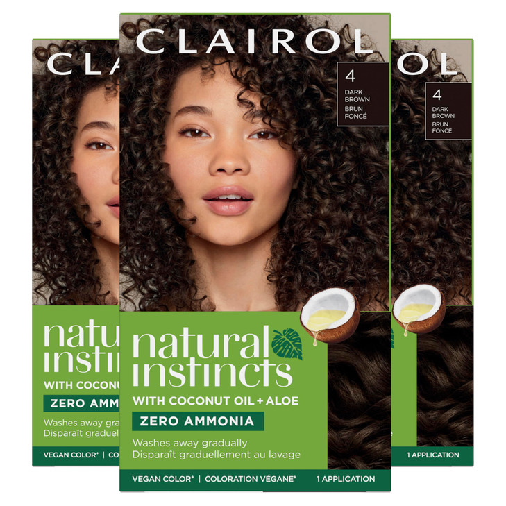 Clairol Natural Instincts DemiPermanent Hair Dye 4 Dark Brown Hair Color Pack of 3