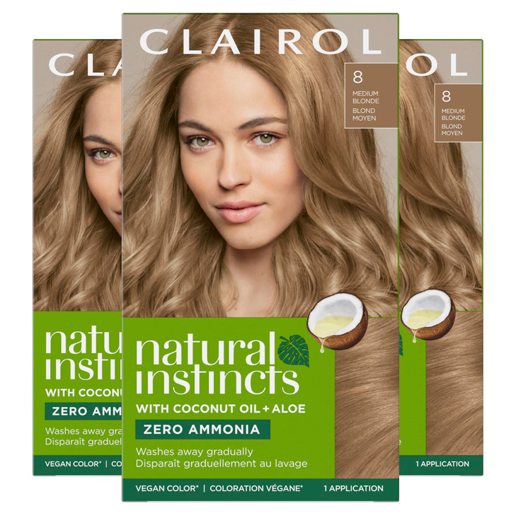 Clairol Natural Instincts DemiPermanent Hair Dye 8 Medium Blonde Hair Color Pack of 3