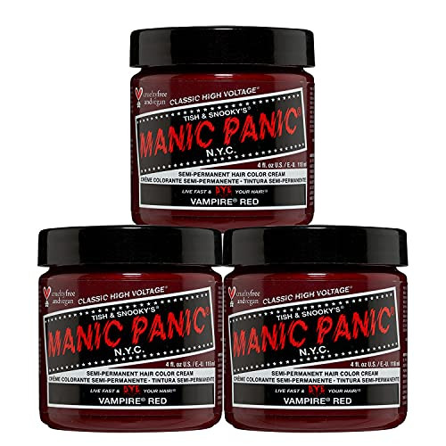 MANIC PANIC Classic Vampire Red Semi Permanent Hair Color Deep Blood Red Hair Dye for Women Men That Lasts 46 Weeks Vega