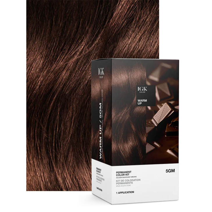 IGK Permanent Hair Color Kit 5GM Warm Up Golden Mahogany Brown 100 Gray Color Coverage Strengthen Shine Ammonia Free