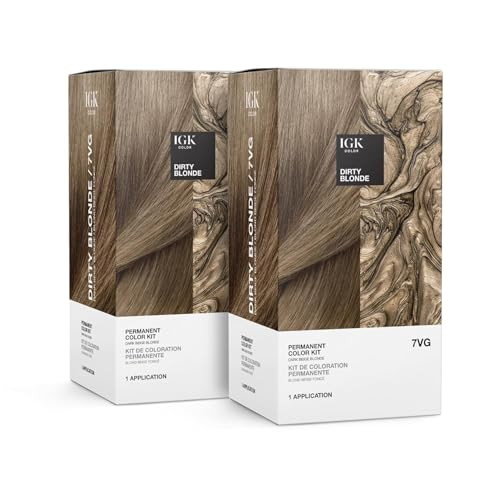 IGK Permanent Hair Dye Color Kit Set of Two 7VG Dirty Blonde Dark Beige Blonde 100 Gray Color Coverage Strengthen Shine