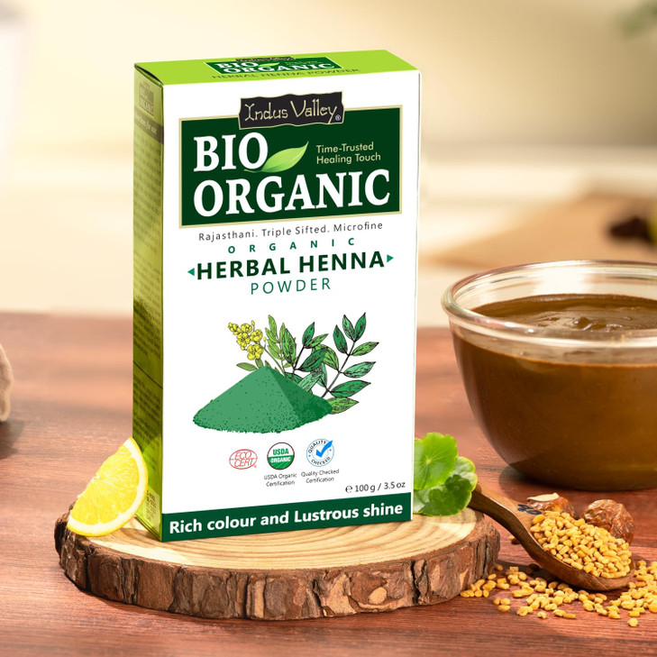 INDUS VALLEY Bio Organic Herbal Henna Powder 100g 100 Pure Henna Hair Colour 100 Natural Hair Dye ChemicalFree Nourishin