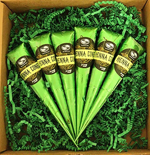 6 Pack of The Henna Guys 100 Natural Ready to Use Henna Cones For Redish Brown Hair Dye Perfect for Spot hair coloring
