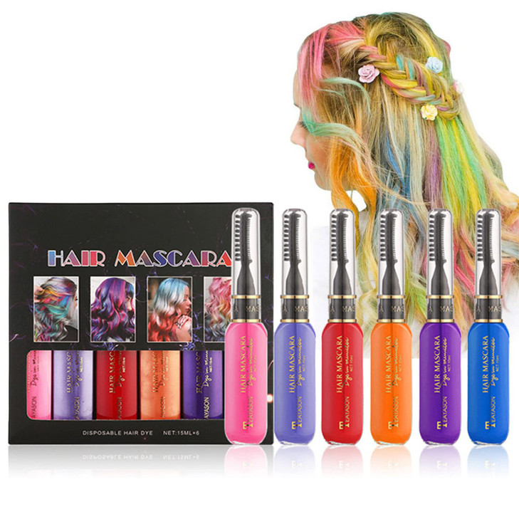 Joyeee Hair Chalk Gift 6 Colors Temporary Hair Mascara Washable Temporary Hair Color Dye Makeup Kit for Adult Women Men