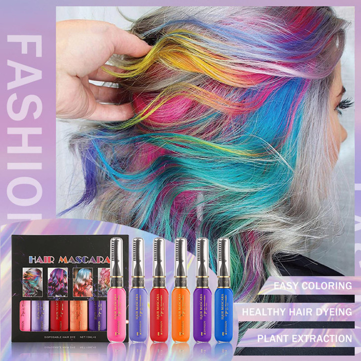 Joyeee Hair Chalk Gift 6 Colors Temporary Hair Mascara Washable Temporary Hair Color Dye Makeup Kit for Adult Women Men