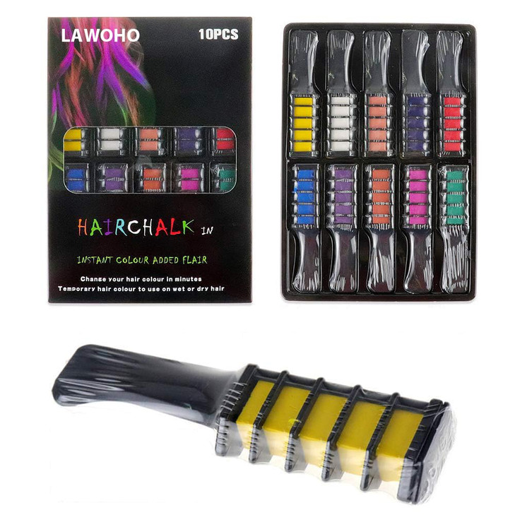 10 Color Temporary Bright Hair Chalk Comb Set 8 9 10 11 12 year old girl Birthday Gifts Halloween Costume Cosplay Party