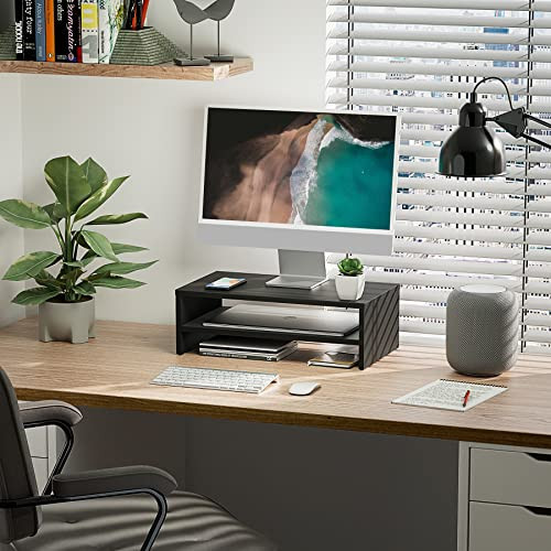 FITUEYES Monitor Stand 2 Tier Computer Monitor Riser Shelf Wood Desktop Stand for Laptop Computer Screen Desk Organizati
