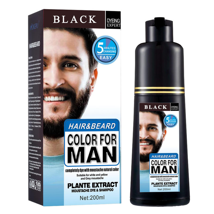 Mens Mustache Beard Dye for Gray Hair Coverage Natural Black Color in 5 Minutes Easy Application Shampoo for Facial Hair
