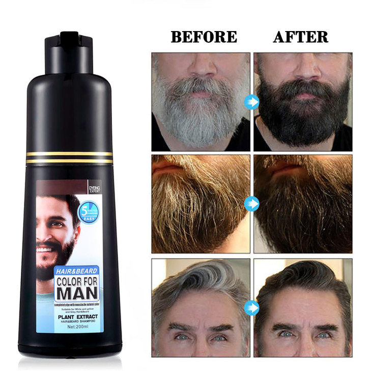 Mens Mustache Beard Dye for Gray Hair Coverage Natural Black Color in 5 Minutes Easy Application Shampoo for Facial Hair