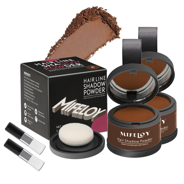Mifeloy 2 Pack Root Cover Up Powder Medium Brown Longlasting Gray Hair Root Concealer for Hairline Beard Line Eyebrow In