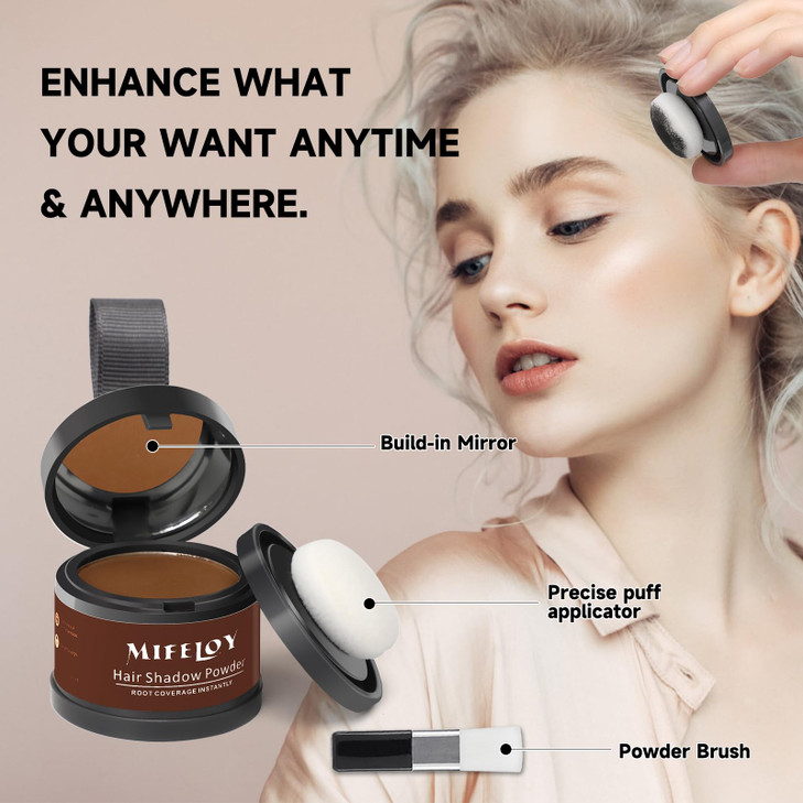 Mifeloy 2 Pack Root Cover Up Powder Medium Brown Longlasting Gray Hair Root Concealer for Hairline Beard Line Eyebrow In
