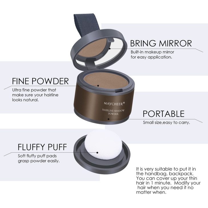 FREEORR Root Touch Up Powder for Thinning Hair Hairline Shadow and Gray Coverage 01 Dark Brown