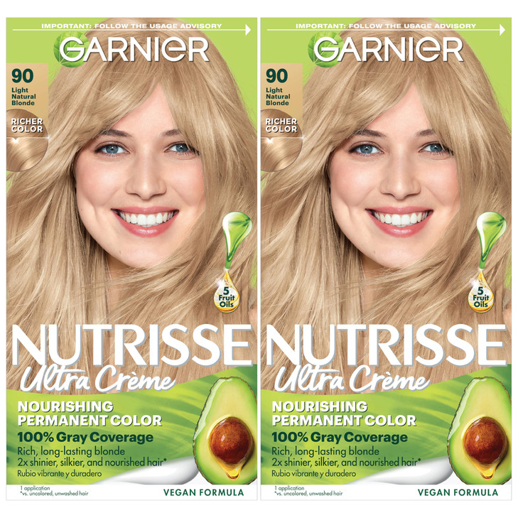 Garnier Nutrisse Ultra Crme Hair Color Permanent Hair Dye with 100 Gray Coverage Vegan CrueltyFree 90 Light Natural Blon