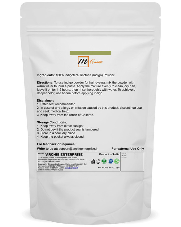 mGanna 100 Natural Indigo Powder 050 LBS 227 GMS For Hair Dye and Color Hair Care