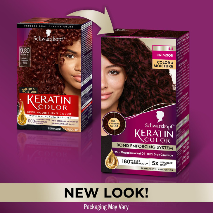 Schwarzkopf Keratin Color Permanent Hair Dye Cream 58 Crimson 1 Application Professionally Inspired Hair Color Enriched