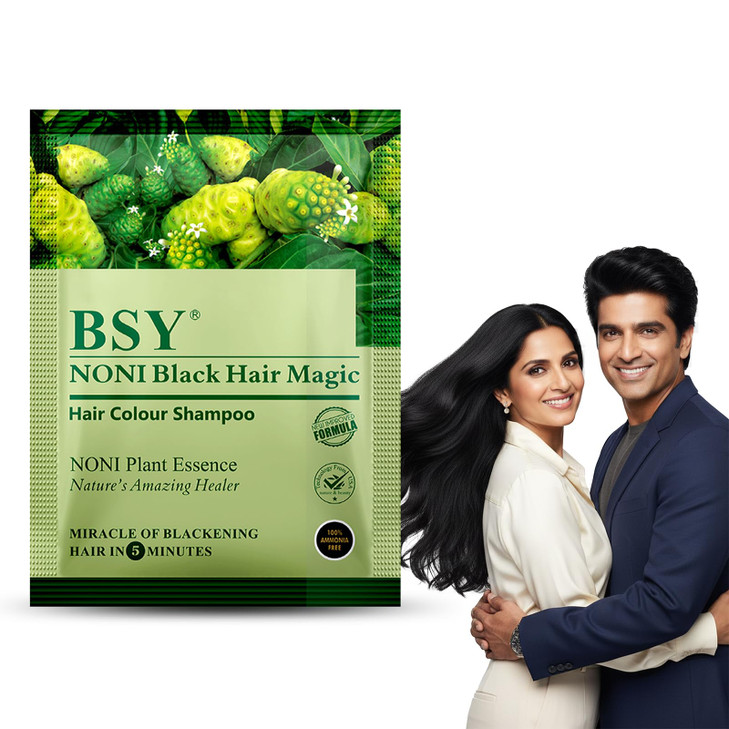 BSY Noni Black Hair Magic Hair Color Shampoo Ammonia Free 20ml x 10 Sachets Natural Black Permanent Hair Dye for Men and