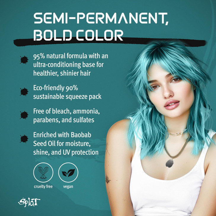 Splat Naturals SemiPermanent Hair Color Teal 6 fl oz 95 Natural Hair Dye Formula Lasts Up to 30 Washes Vegan CrueltyFree