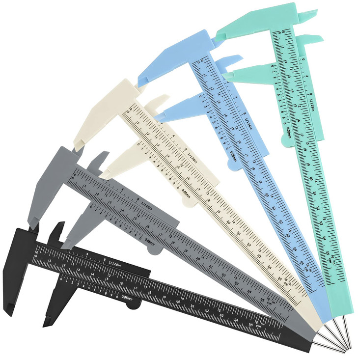 Frienda 5 Pieces Eyebrow Measuring Ruler Brow Mapping Tool Mini Vernier Caliper Double Scale Plastic Sliding Gauge Ruler