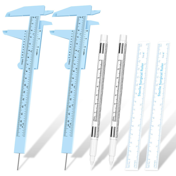 Teling 6 Pieces Eyebrow Tools Eyebrow Measuring Ruler Microblading White Marker Pen with Paper Ruler Skin Marker Permane