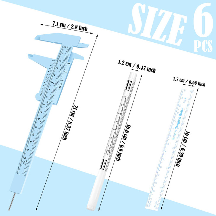 Teling 6 Pieces Eyebrow Tools Eyebrow Measuring Ruler Microblading White Marker Pen with Paper Ruler Skin Marker Permane
