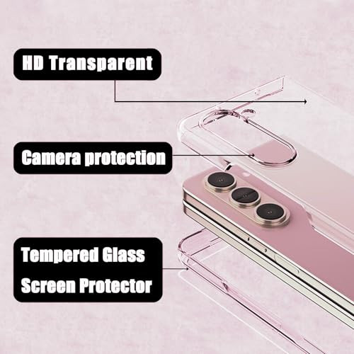 AFENGBOX for Samsung Galaxy Z Fold 6 Clear Case with Built-in 9H Tempered Glass Screen Protector,Anti Yellowing Bumper Cover Shockproof Protective Ca