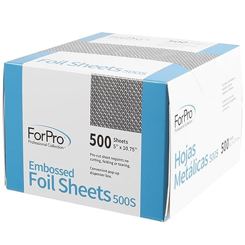 ForPro Professional Collection Embossed Foil Sheets 500S Aluminum Foil PopUp Dispenser for Hair Color Application and Hi