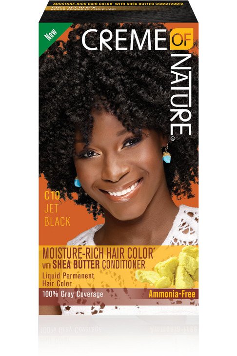 Moisture Rich Liquid Hair Color by Creme of Nature C10 Jet Black with Shea Butter Conditioner 1 Application