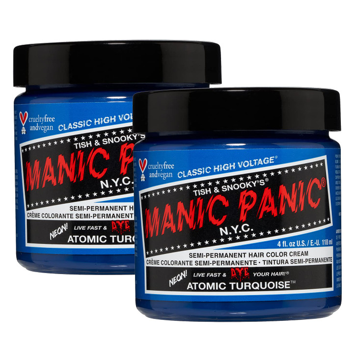 MANIC PANIC Classic Atomic Turquoise Semi Permanent Hair Color Neon Aqua Blue Hair Dye for Women Men That Lasts 46 Weeks