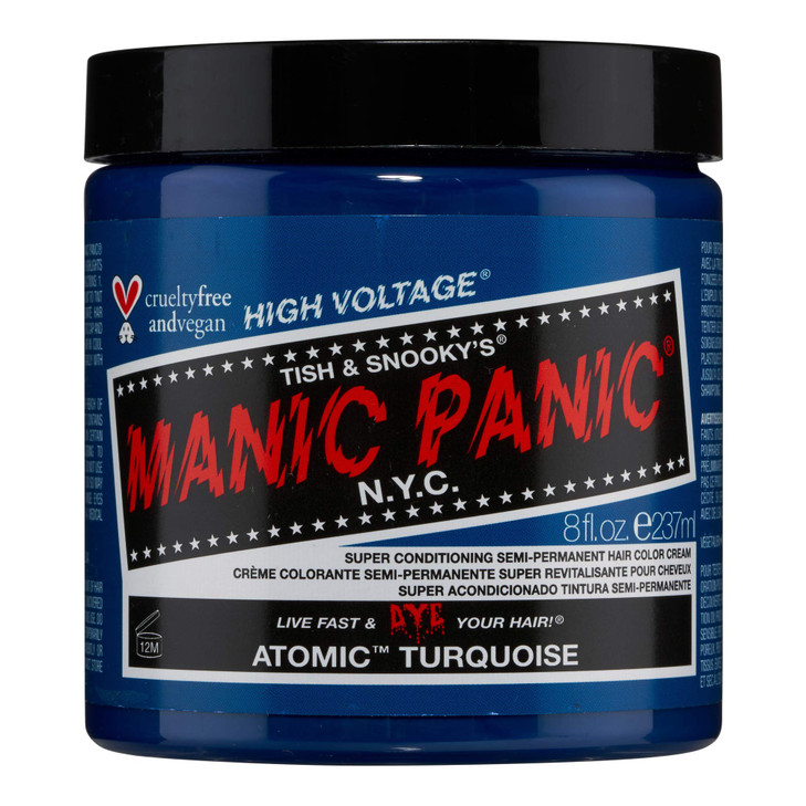 MANIC PANIC Classic Atomic Turquoise Semi Permanent Hair Color Neon Aqua Blue Hair Dye for Women Men That Lasts 46 Weeks