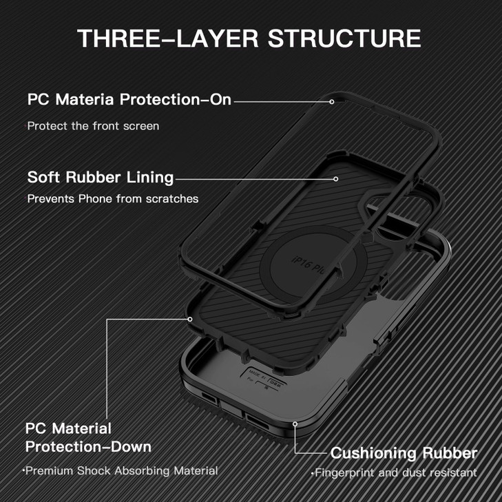I-HONVA for iPhone 16 Plus Case [Compatible with MagSafe] Shockproof 3-Layer Full Body Protection [Without Screen Protector] Rugged Heavy Duty Cover