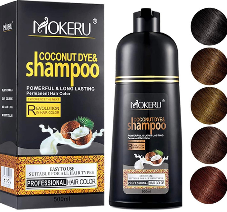 Maani MOKERU Professional Argan COCONUT Oil Hair Dye Color Shampoo 500 ML Instant Fast Acting Long Lasting for Gray Magi