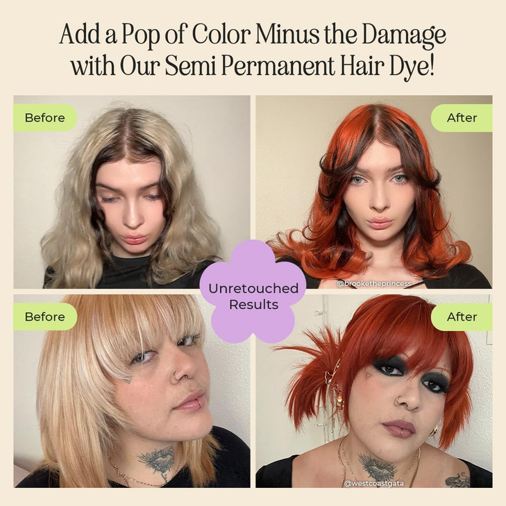 INH Semi Permanent Hair Color Color Depositing Conditioner Orange Hair Dye No Bleach No Peroxide Temporary Fire Opal Tin