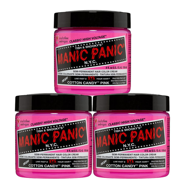MANIC PANIC Classic Cotton Candy Pink Semi Permanent Hair Color Bright Pink Hair Dye for Women Men That Lasts 46 Weeks V