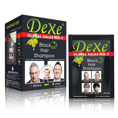 10 PCS Dexe Black Hair Shampoo Instant Hair Dye for Men Women Black Color Simple to Use Hair Dye Permanent Last 30 days