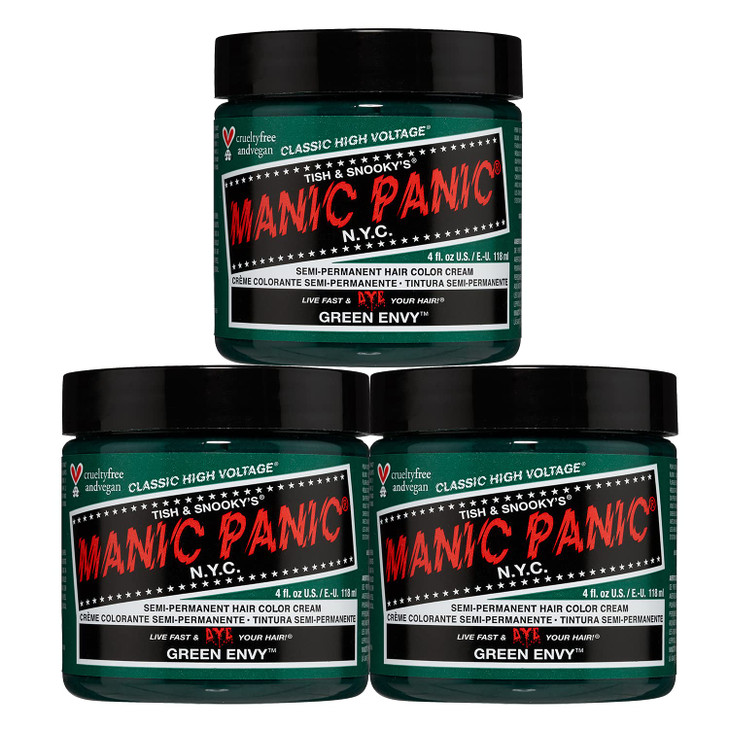 MANIC PANIC Classic Green Envy Semi Permanent Hair Color Emerald Green Hair Dye for Women Men That Lasts 46 Weeks Vegan