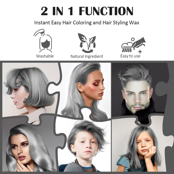 Silver Gray Temporary Hair Color Wax Instant Natural Hairstyle Cream Dye Grey Styling Pomadesfor Men Girls Women Youth D