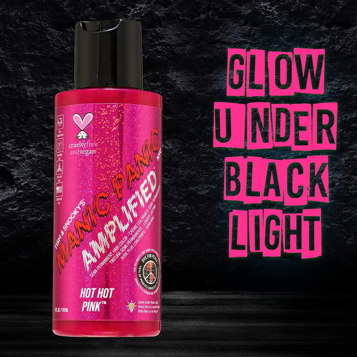 MANIC PANIC Hot Hot Pink Hair Color Amplified 2PK Semi Permanent Hair Dye Medium Pink Glows In Blacklight For Dark Light
