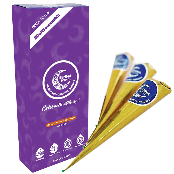 Ready to Use Hair Dye Cones Dark Brown Henna Paste for Spot Coloring Nourishment Healthy Hair and Freckles 25 Grams 3 Pa