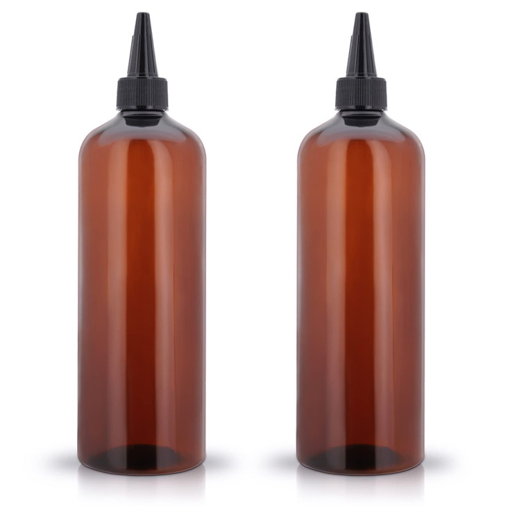 Cosywell Applicator Bottles for Hair 2 Pack 16 Ounce Oil Bottles with Cap PET Plastic Refillable Brown