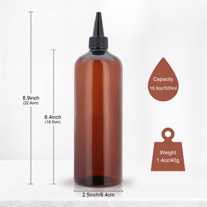 Cosywell Applicator Bottles for Hair 2 Pack 16 Ounce Oil Bottles with Cap PET Plastic Refillable Brown